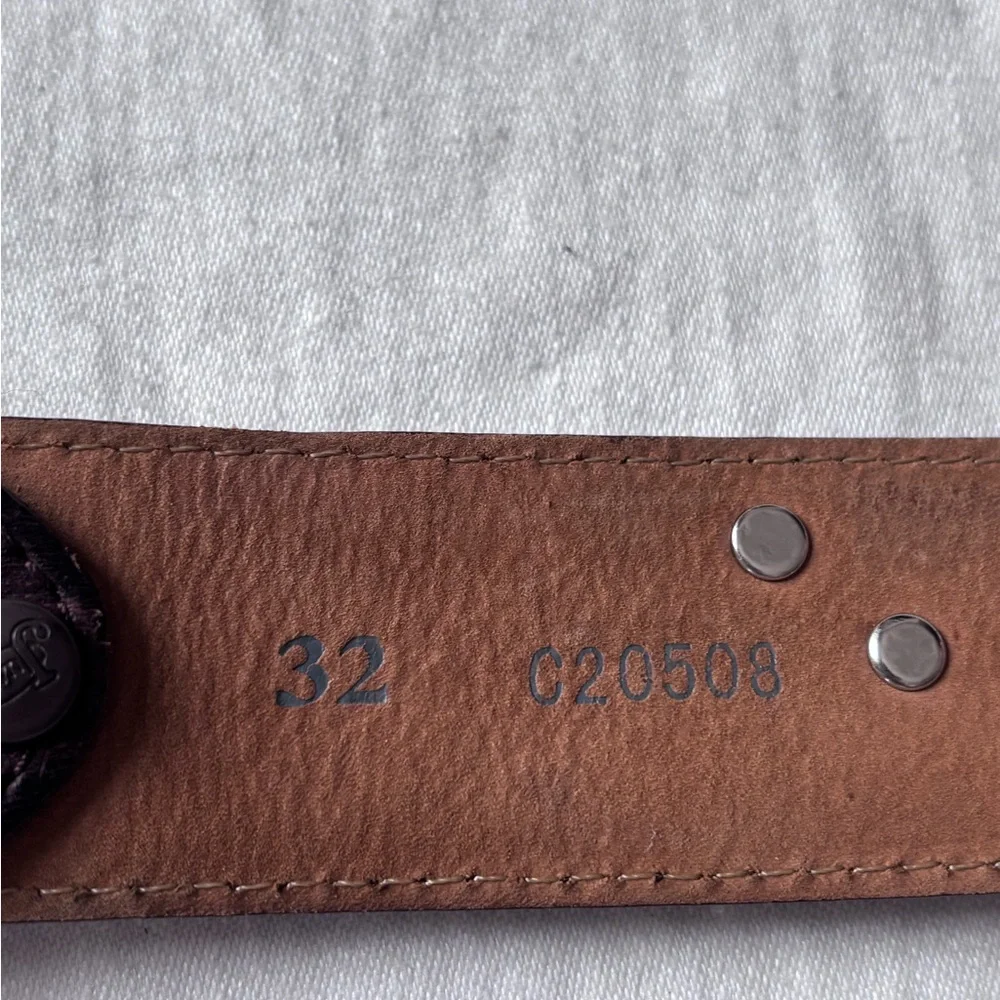 Justin Boots Brown Tooled Leather Belt Bronze Tone Rhinestone Heart Buckle 32 - Picture 8 of 11